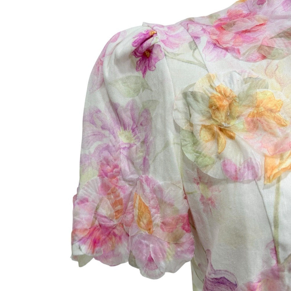 Antonio Melani Iris Linen 3D Floral Print Mockneck Short Sleeve Dress Ivory NWT - Picture 6 of 16